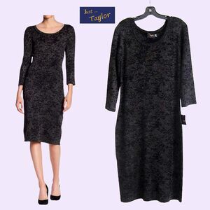 JUST TAYLOR NEW Metallic Glitter Paisley 3/4-Sleeve Knit Dress L